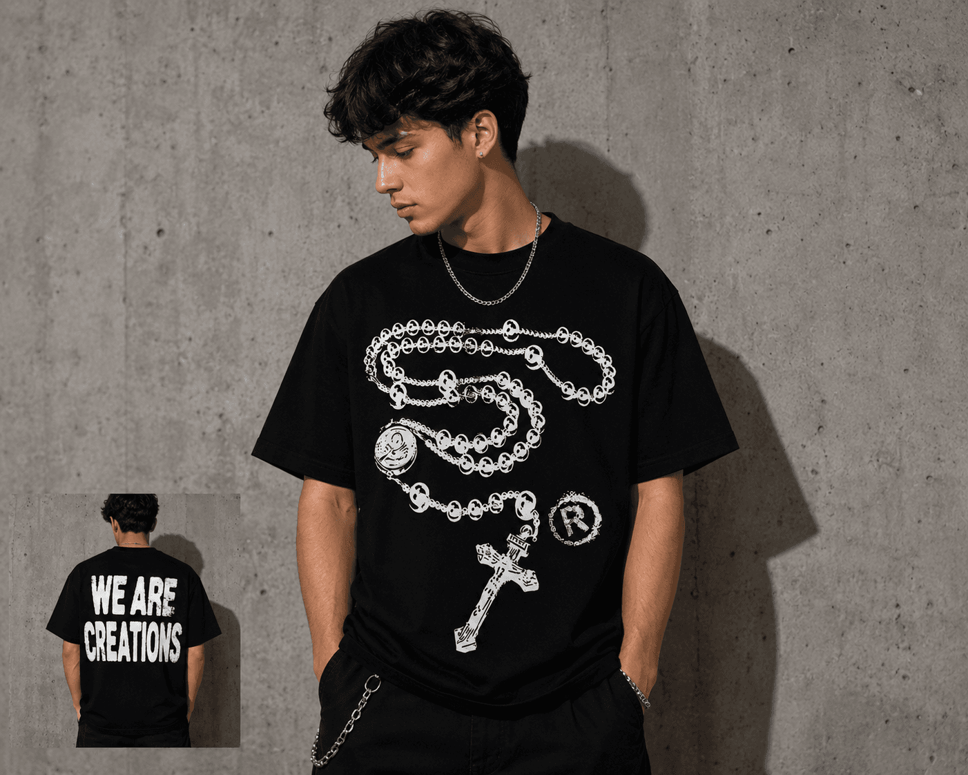 Camiseta BUXXEP Faith Chain Street Edition – Negra Oversize