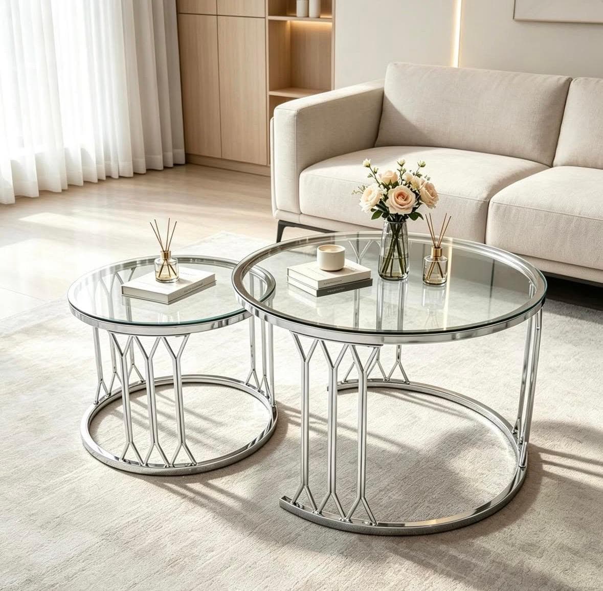 #2M-Juego de Mesas de Centro de Cristal Elegancia y Sofisticación para tu Sala