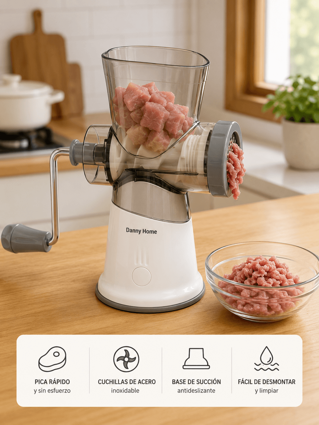 #2M-Picadora Manual de Carne Multifuncional – Cocina Fácil y Rápida